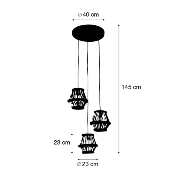 Oosterse hanglamp bamboe met zwart rond 3-lichts - Evalin - Afbeelding 3