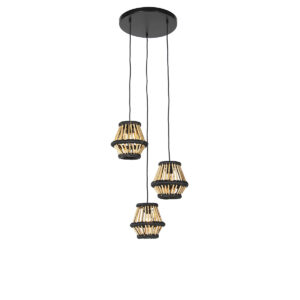 hanglampen Oosterse hanglamp bamboe met zwart rond Evalin BamboeStaal Zwart Ga voor een opvallende lamp boven de eettafel Evalin. Een functioneel lichtpunt