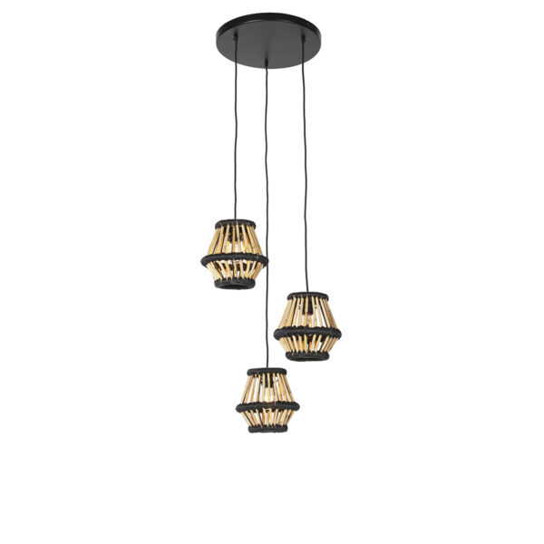 hanglampen Oosterse hanglamp bamboe met zwart rond Evalin BamboeStaal Zwart Ga voor een opvallende lamp boven de eettafel Evalin. Een functioneel lichtpunt