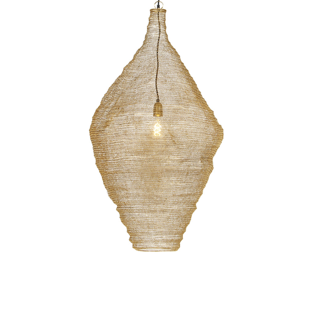 hanglampen Oosterse hanglamp goud 60 cm Nidum L Staal Haal de sferen in huis met onze afgewerkt een mooie gouden kleur. De lampenkap is gaas waardoor lichtbron
