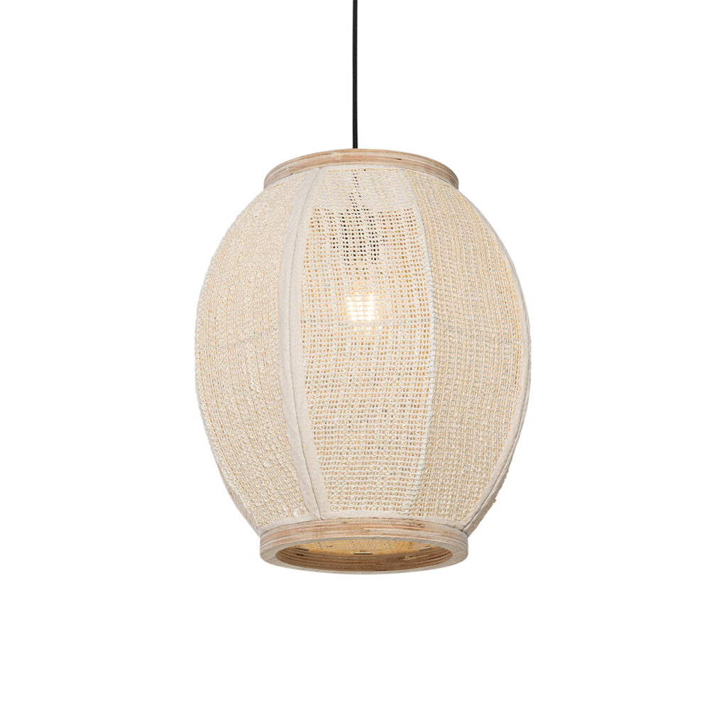 hanglampen Oosterse hanglamp naturel 35 cm Rob StofStaalHout Wit
