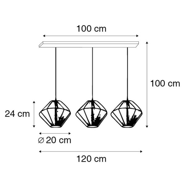 Oosterse hanglamp rotan 3-lichts - Straw - Afbeelding 3