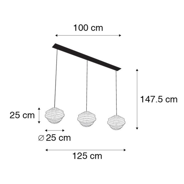 Oosterse hanglamp zwart langwerpig 3-lichts - Vadi - Afbeelding 3