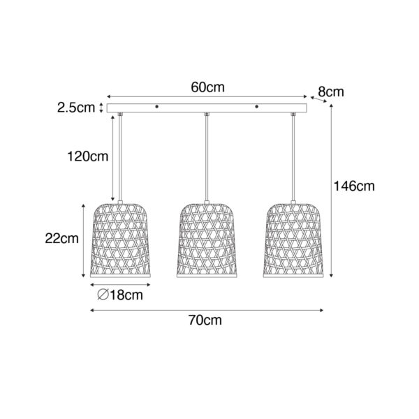 Oosterse hanglamp zwart met bamboe 3-lichts - Rayan - Afbeelding 3
