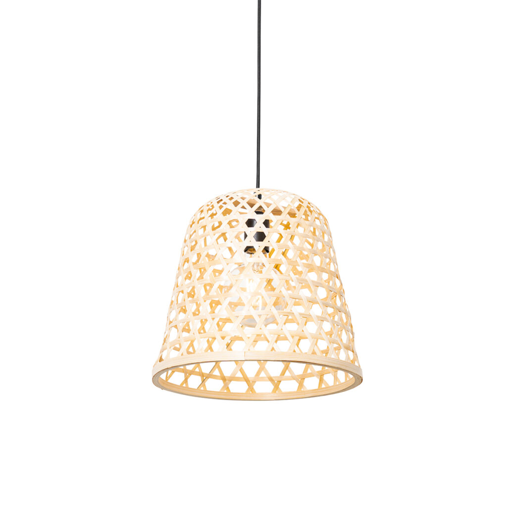 hanglampen Oosterse hanglamp zwart met bamboe Rayan BamboeStaal Naturel Breng wat warmte in huis deze hanglamp. is gemaakt van staal en afgewerkt het naturel.