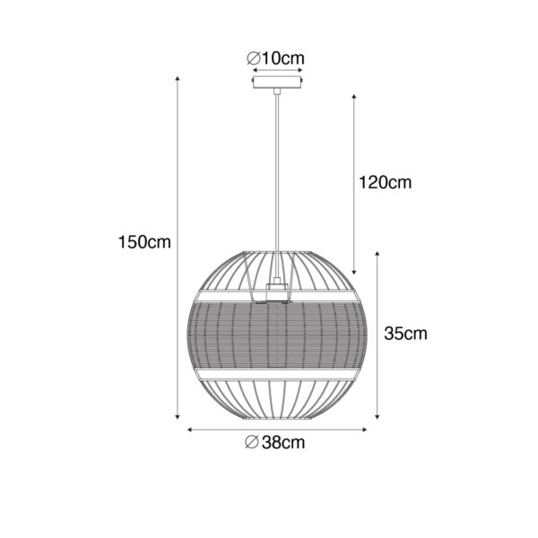 Oosterse hanglamp zwart met rotan 38 cm - Emir - Afbeelding 3