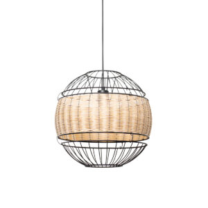 hanglampen Oosterse hanglamp zwart met rotan 38 cm Emir StaalRotan Zwart Breng wat warmte in huis deze plafondlamp. is gemaakt van staal en afgewerkt het
