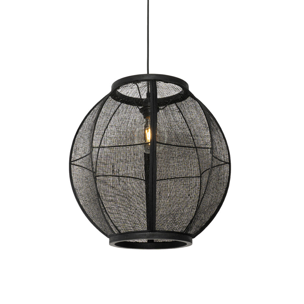 hanglampen Oosterse hanglamp zwart 46 cm Rob HoutLinnen Zwart Geef je interieur een oosters tintje met onze Rob. Deze is gemaakt van hout linnen en staal alles