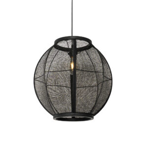 hanglampen Oosterse hanglamp zwart 46 cm Rob HoutLinnen Zwart Geef je interieur een oosters tintje met onze Rob. Deze is gemaakt van hout linnen en staal alles