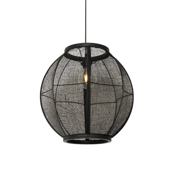 hanglampen Oosterse hanglamp zwart 46 cm Rob HoutLinnen Zwart Geef je interieur een oosters tintje met onze Rob. Deze is gemaakt van hout linnen en staal alles