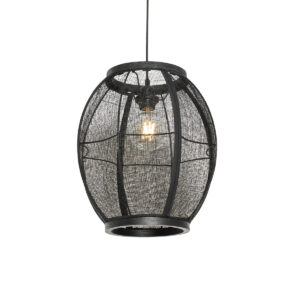 hanglampen Oosterse hanglamp zwart 35 cm Rob HoutLinnenStaal Zwart Geef je interieur een oosters tintje met onze Rob. Deze is gemaakt van hout linnen en staal
