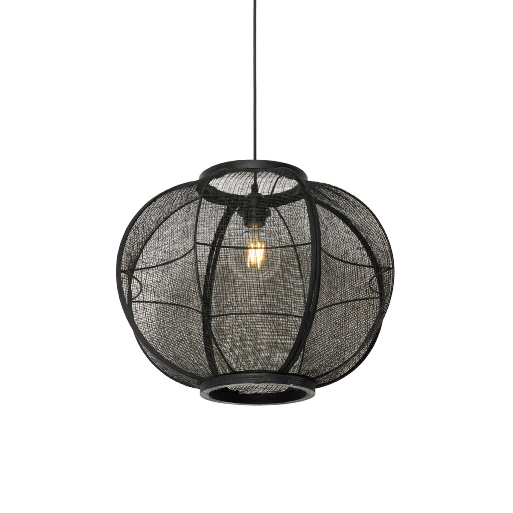 hanglampen Oosterse hanglamp zwart 48 cm Rob HoutLinnenStaal Zwart HanglampRobis een echte eyecatcher voor in De lamp is gemaakt vanhout met linnen en staalen