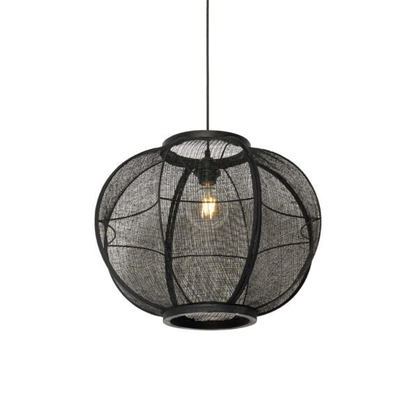 hanglampen Oosterse hanglamp zwart 48 cm Rob HoutLinnenStaal Zwart HanglampRobis een echte eyecatcher voor in De lamp is gemaakt vanhout met linnen en staalen