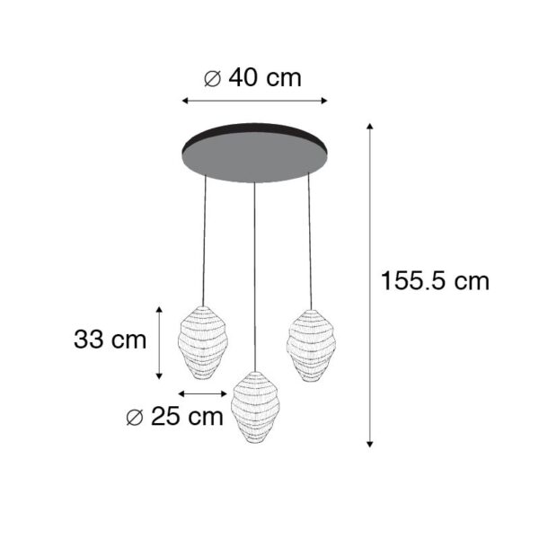 Oosterse hanglamp zwart rond 3-lichts - Vadi - Afbeelding 3