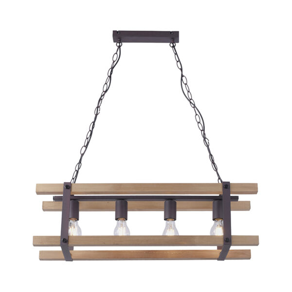 Industriële plafondlamp zwart met hout 4-lichts - Planes - Afbeelding 2