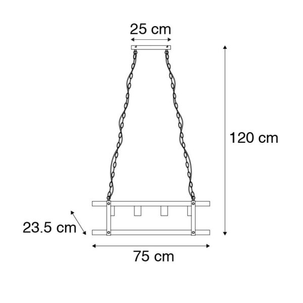 Industriële plafondlamp zwart met hout 4-lichts - Planes - Afbeelding 3