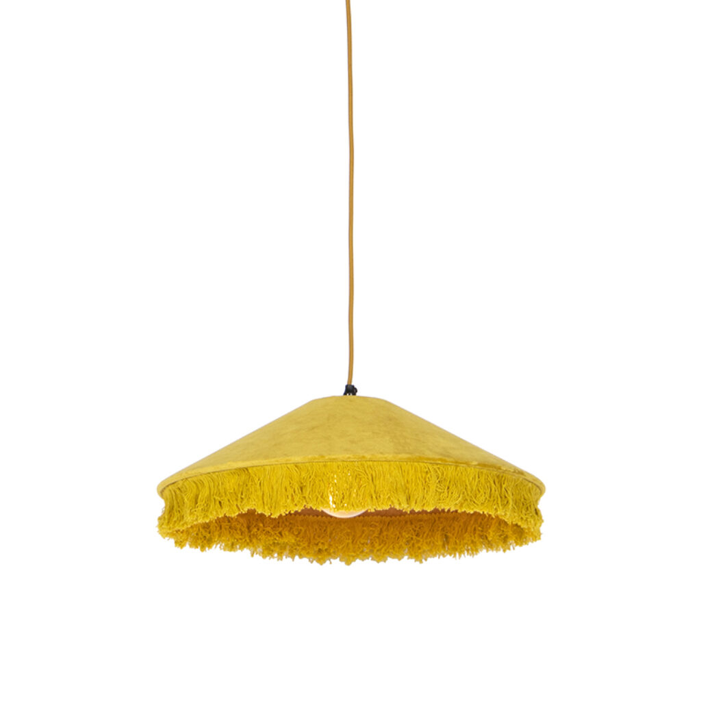 hanglampen Retro hanglamp geel velours met franjes Frills StofStaal Geel De is een echte voor klassieke interieurs en past goed in het straatje van de