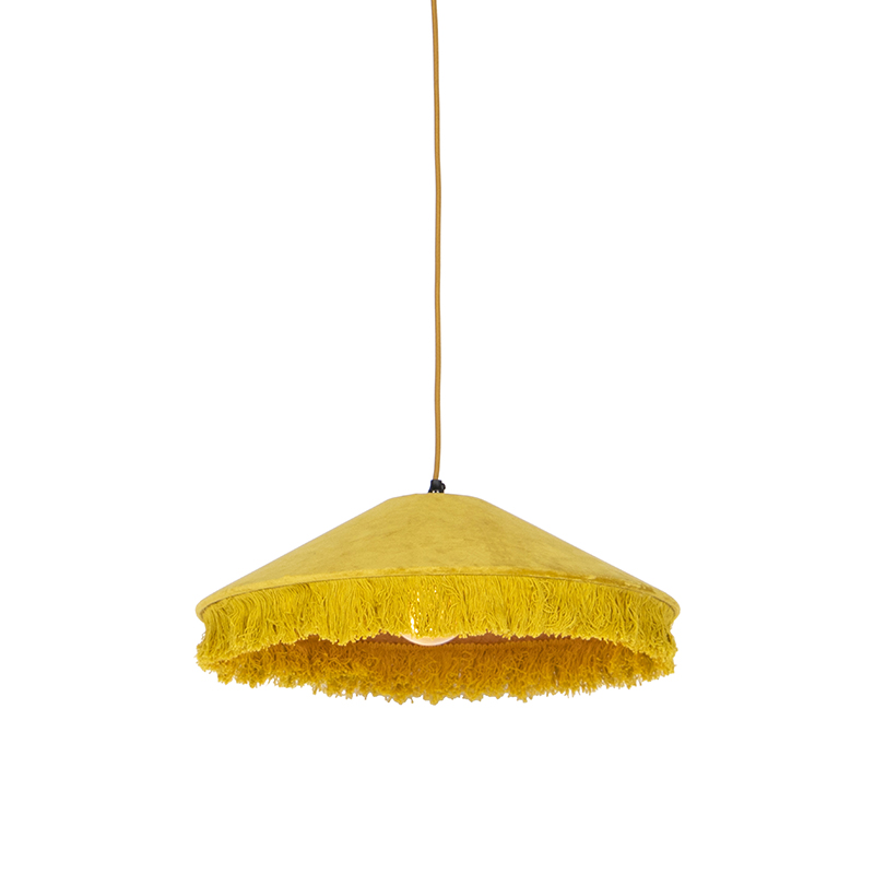 hanglampen Retro hanglamp geel velours met franjes Frills StofStaal Geel De is een echte voor klassieke interieurs en past goed in het straatje van de