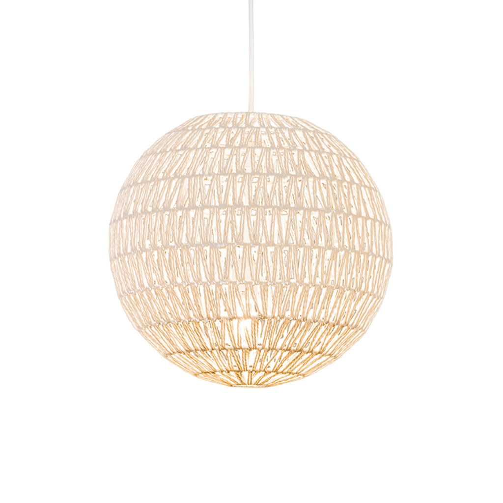 hanglampen Retro hanglamp wit 40 cm Lina Ball StofStaal Wit Hanglamp valt op door zijn unieke ronde en speelse ontwerp. Hij is uitgevoerd in stevig stof met