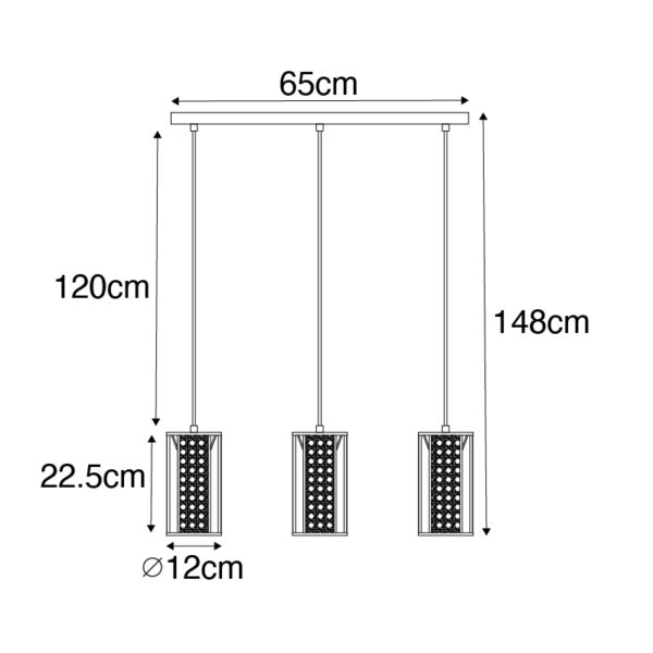 Retro hanglamp wit met rotan 3-lichts langwerpig - Akira - Afbeelding 3