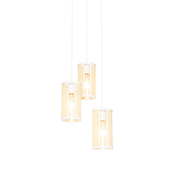 Retro hanglamp wit met rotan 3-lichts rond - Akira - Afbeelding 2
