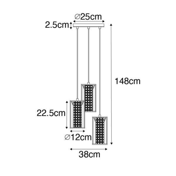 Retro hanglamp wit met rotan 3-lichts rond - Akira - Afbeelding 3