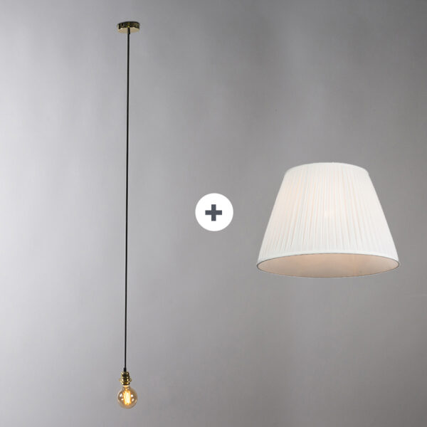 hanglampen Retro hanglamp wit 45 cm Plisse MetaalStof Deze prachtige heeft een klassieke uitstraling door het plooiende stof en laat mooi warm indirect licht
