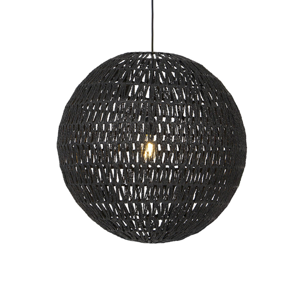 hanglampen Retro hanglamp zwart 60 cm Lina Ball PapierStaal Zwart Hanglamp valt op door zijn unieke ronde en speelse ontwerp. Hij is uitgevoerd in stevig stof