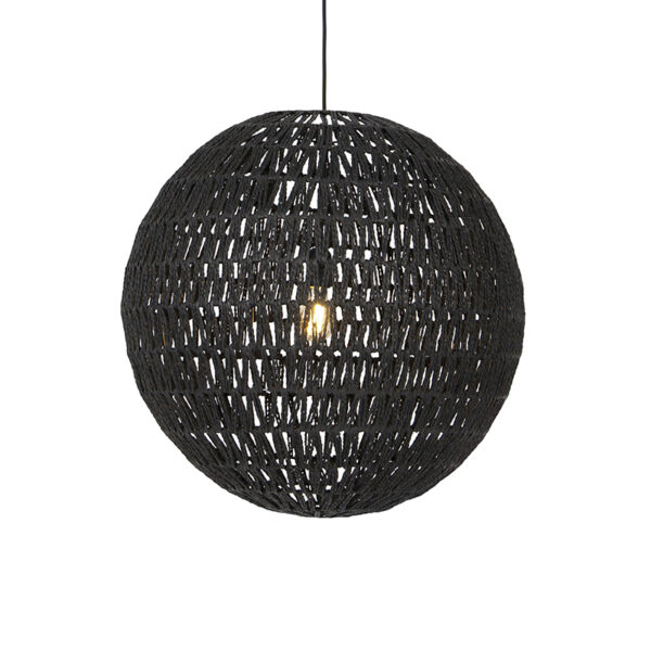 hanglampen Retro hanglamp zwart 60 cm Lina Ball PapierStaal Zwart Hanglamp valt op door zijn unieke ronde en speelse ontwerp. Hij is uitgevoerd in stevig stof