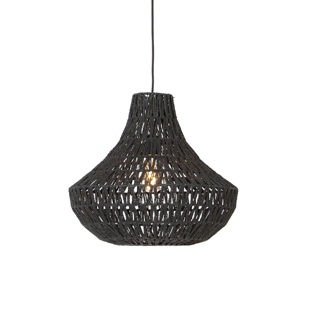 hanglampen Retro hanglamp zwart 50 cm Lina Cono Papier Zwart Hanglamp valt op door zijn unieke en speelse ontwerp. Hij is uitgevoerd in stevig stof met metaal