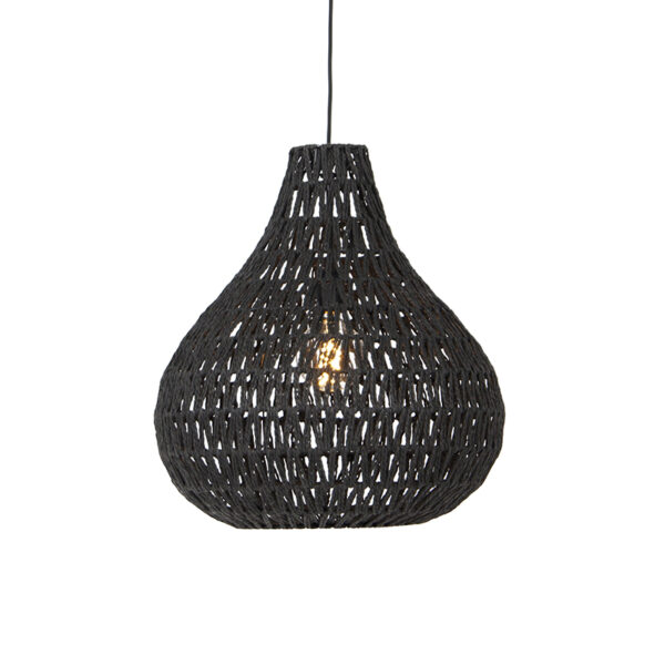 hanglampen Retro hanglamp zwart 45 cm Lina Drop PapierStaal Zwart geeft jouw huis een retro vibe met zijn peervorm en open design van de kap. Hij valt op door