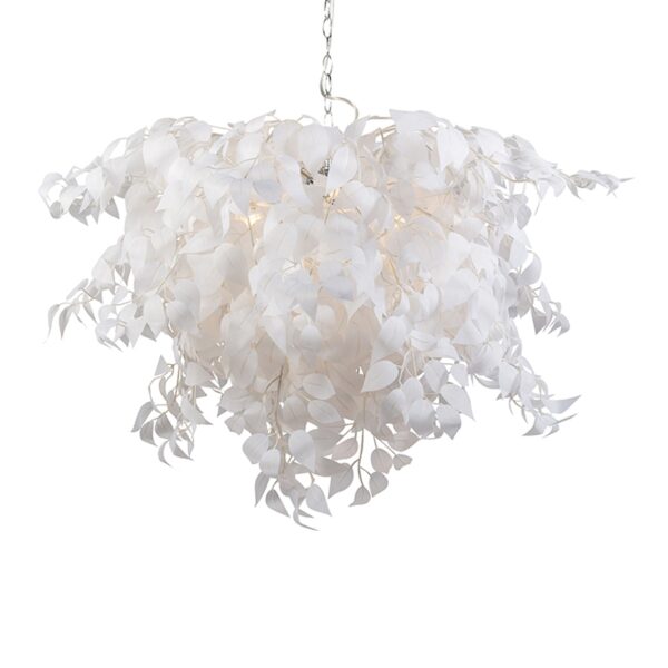 hanglampen Romantische hanglamp wit met blaadjes Feder Kunststof Wit De is een echte kap van kunststof veren heeft knusse uitstraling en verspreidt warm licht.
