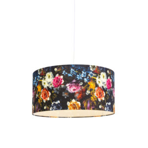 hanglampen Romantische hanglamp wit met bloemen kap 50 cm Combi 1 StofStaal Multicolor Haal wat romantische sfeer in huis deze hanglamp. Perfect