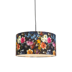 hanglampen Romantische hanglamp zwart met bloemen kap 50 cm Combi 1 StofStaal Multicolor Haal wat romantische sfeer in huis deze hanglamp. Perfect
