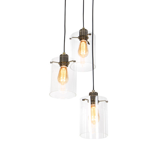 Scandinavische hanglamp brons met glas 3-lichts - Dome - Afbeelding 2