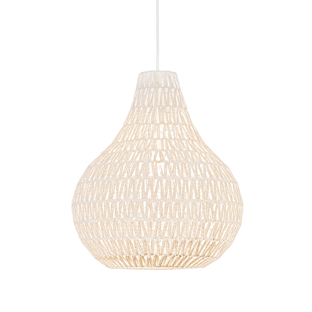 hanglampen Scandinavische hanglamp wit 45 cm Lina Drop StofStaal Wit Hanglamp valt op door zijn unieke en speelse ontwerp. Hij is uitgevoerd in stevig stof met