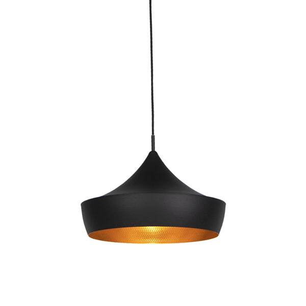 hanglampen Scandinavische hanglamp zwart met goud Aluminium Zwart Een strakke die straalt door zijn simpele geometrische vorm. De heeft een stoere zwarte finish