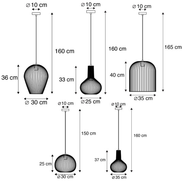 Set van 5 design hanglampen zwart - Wires - Afbeelding 3