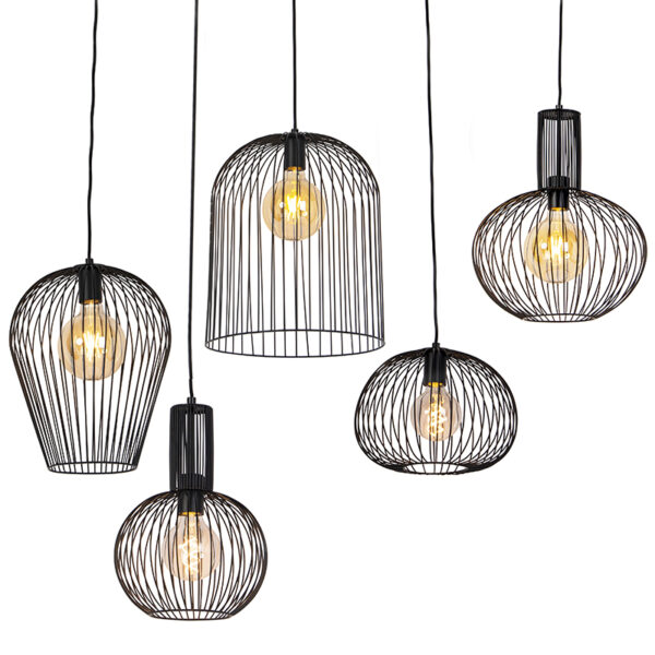 hanglampen Set van 5 design zwart Wires Staal Zwart Voor diversiteit en dynamiek in huis kun je het beste voor set kiezen. Hiermee diepte interieur heeft een