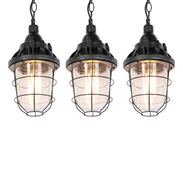 hanglampen Set van 3 industriele zwart Cabin GlasStaalSteen Beton Zwart Deze hanglamp heeft iets weg een ouderwetse scheepslamp maar dan in nieuw De vintage en