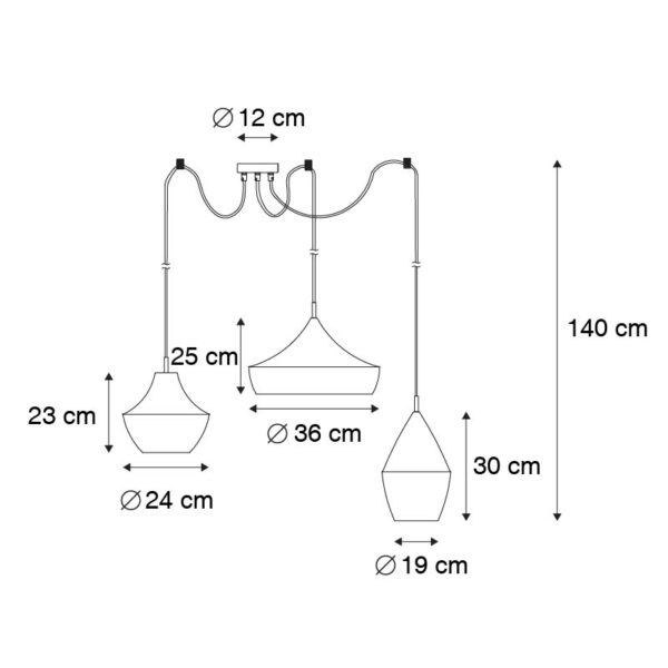 Set van 3 Scandinavische hanglampen wit met goud - Depeche - Afbeelding 3
