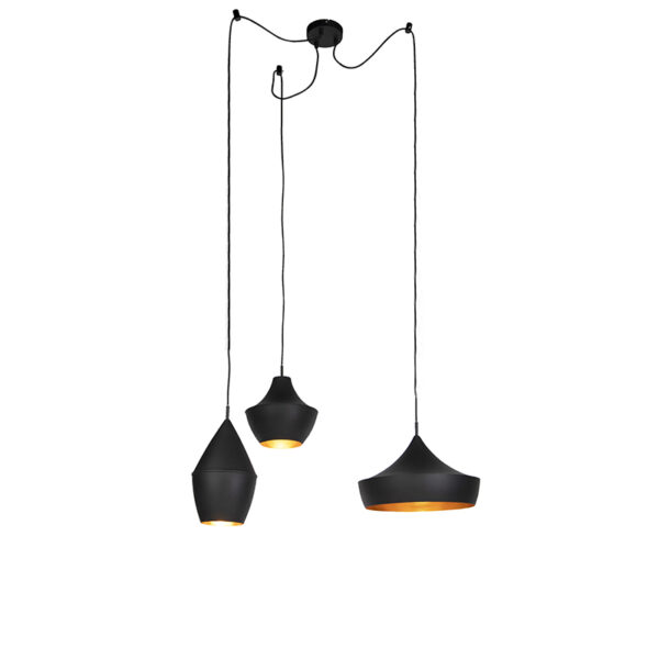hanglampen Set van 3 Scandinavische zwart met goud Depeche Aluminium Zwart Deze is een super leuke De geometrische zwarte kappen de lamp worden afgewerkt gouden