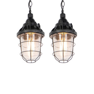 hanglampen Set van 2 zwart Cabin GlasStaalSteen Beton Zwart Deze hanglamp heeft iets weg een ouderwetse scheepslamp maar dan in nieuw De vintage en stoere