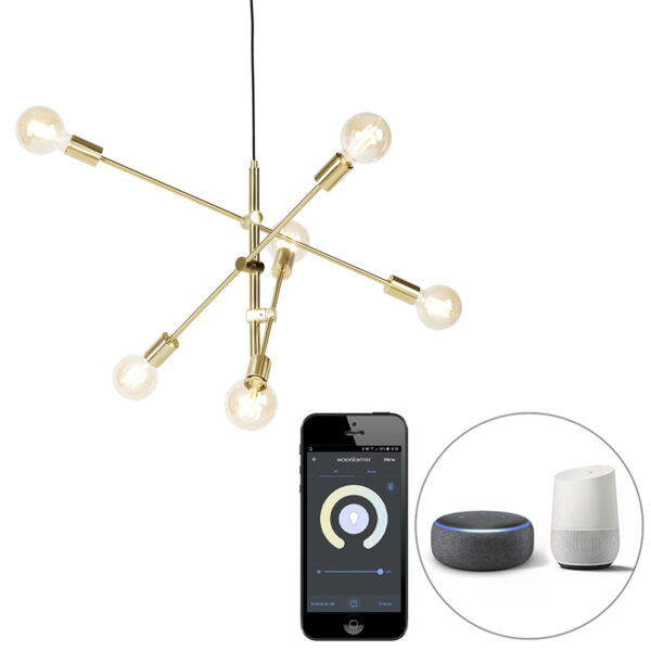 hanglampen Smart hanglamp mat messing incl. Wifi G95 Sydney Staal