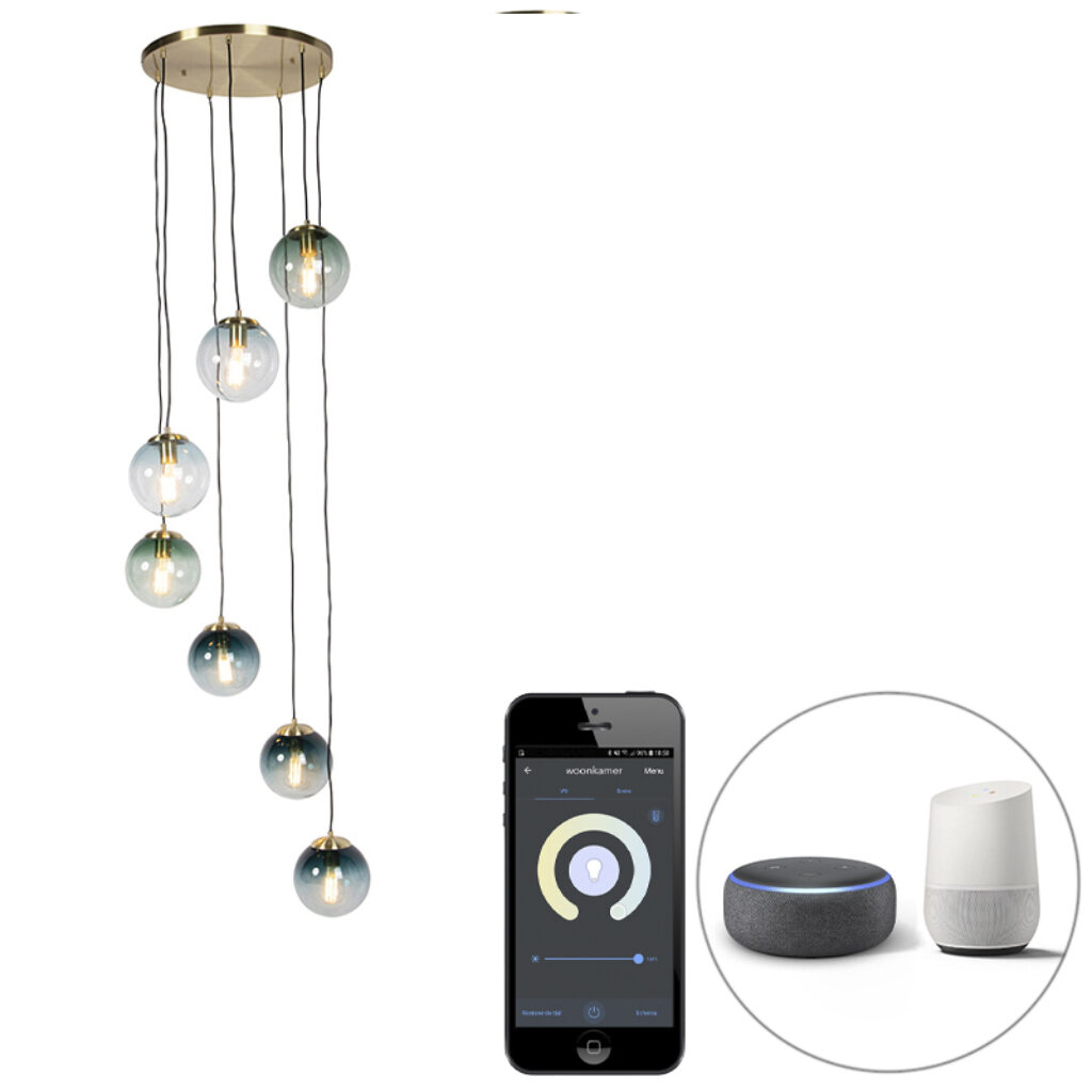 hanglampen Smart hanglamp messing incl. Wifi ST64 Pallon GlasStaal