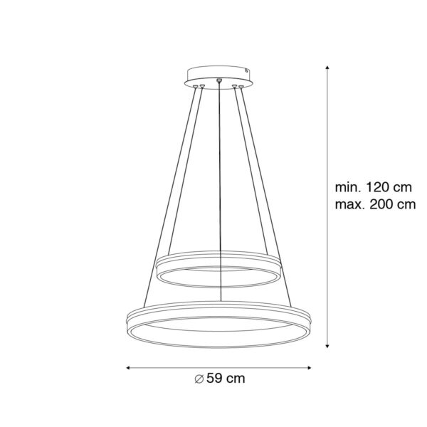 Smart hanglamp staal 2-lichts met afstandsbediening - Ronith - Afbeelding 3