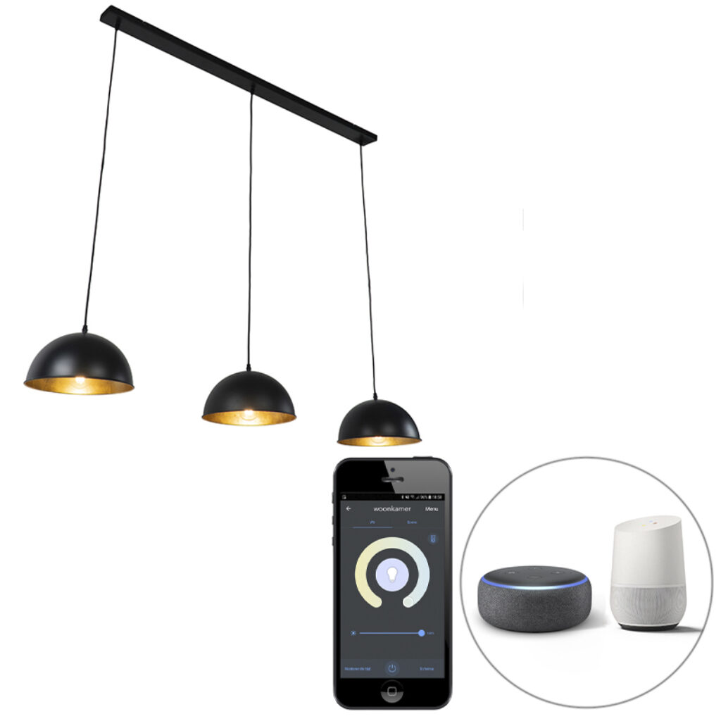 hanglampen Smart hanglamp zwart met goud incl. Wifi A60 Magnax Staal Zwart