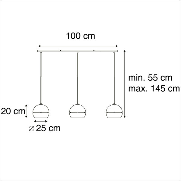 Smart hanglamp zwart met gouden binnenkant 3-lichts incl. Wifi ST64 - Buell - Afbeelding 3