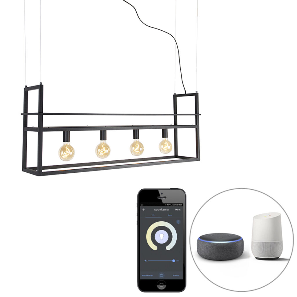 hanglampen Smart hanglamp zwart met rek large incl. Wifi G95 Cage Rack Staal Zwart