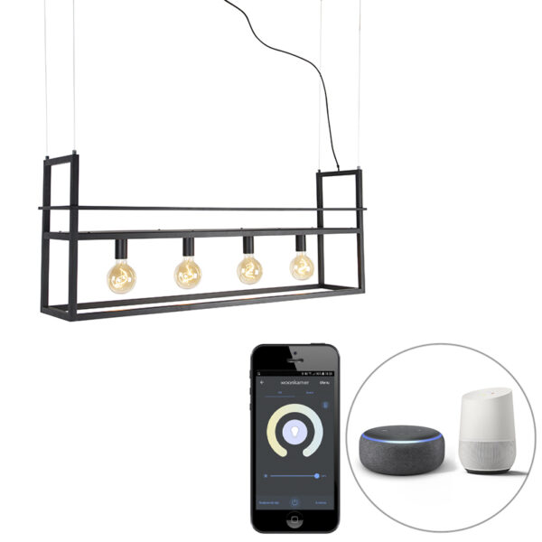 hanglampen Smart hanglamp zwart met rek large incl. Wifi G95 Cage Rack Staal Zwart